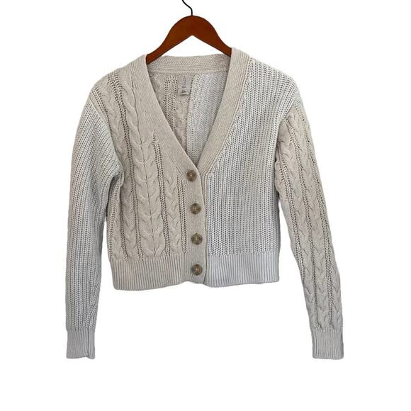 Joie Cotton Blend Neutral Textured Patchwork Knit V-Neck Cropped Cardigan S - Picture 1 of 11